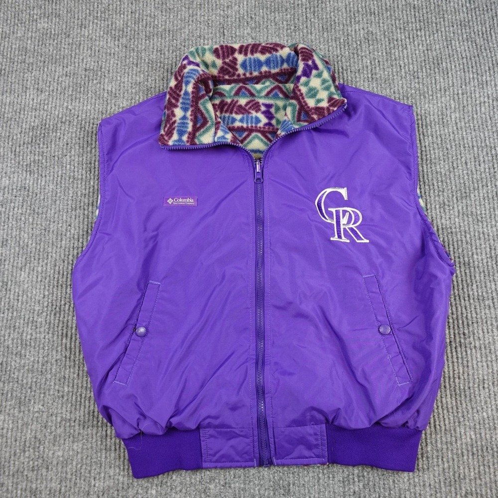 Vintage Colorado Rockies Vest Womens Large Purple MLB Reversible Columbia Fleece - Picture 1 of 10